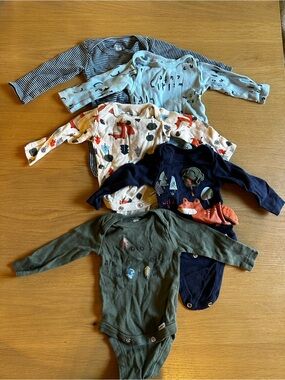 Bundle of 5 Newborn Long-Sleeve Baby Onesies - Mixed Prints Gerber